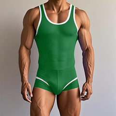 a sexy man in green Men’s Ace Contrast-Trim Bodysuit – pridevoyageshop.com – gay men’s harness, lingerie and fetish wear