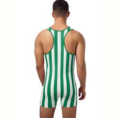 a sexy man in green Men’s Candy Striper Vintage Stripe Singlet – pridevoyageshop.com – gay men’s harness, lingerie and fetish wear
