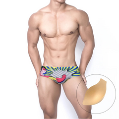 a sexy man in green Men’s Hypno Booty Pop Swim Briefs with pad - pridevoyageshop.com - gay men’s sexy swim briefs, trunks, board shorts, and bikinis