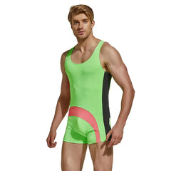 a sexy man in green Men’s Kinetic Curve Singlet – pridevoyageshop.com – gay men’s harness, lingerie and fetish wear