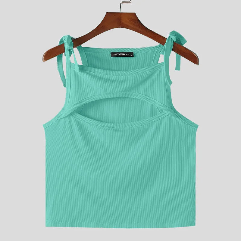 a sexy man in green PecaBoo Bow Crop – pridevoyageshopcom – gay mens clubwear mesh tanks crop tops fashion tops partywear activewear