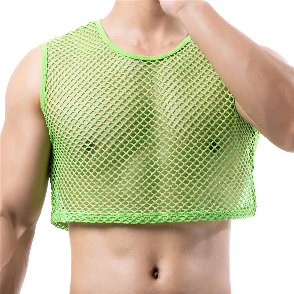 a sexy man in green Short Circuit Net Crop - pridevoyageshop.com - gay men’s harness, lingerie and fetish wear