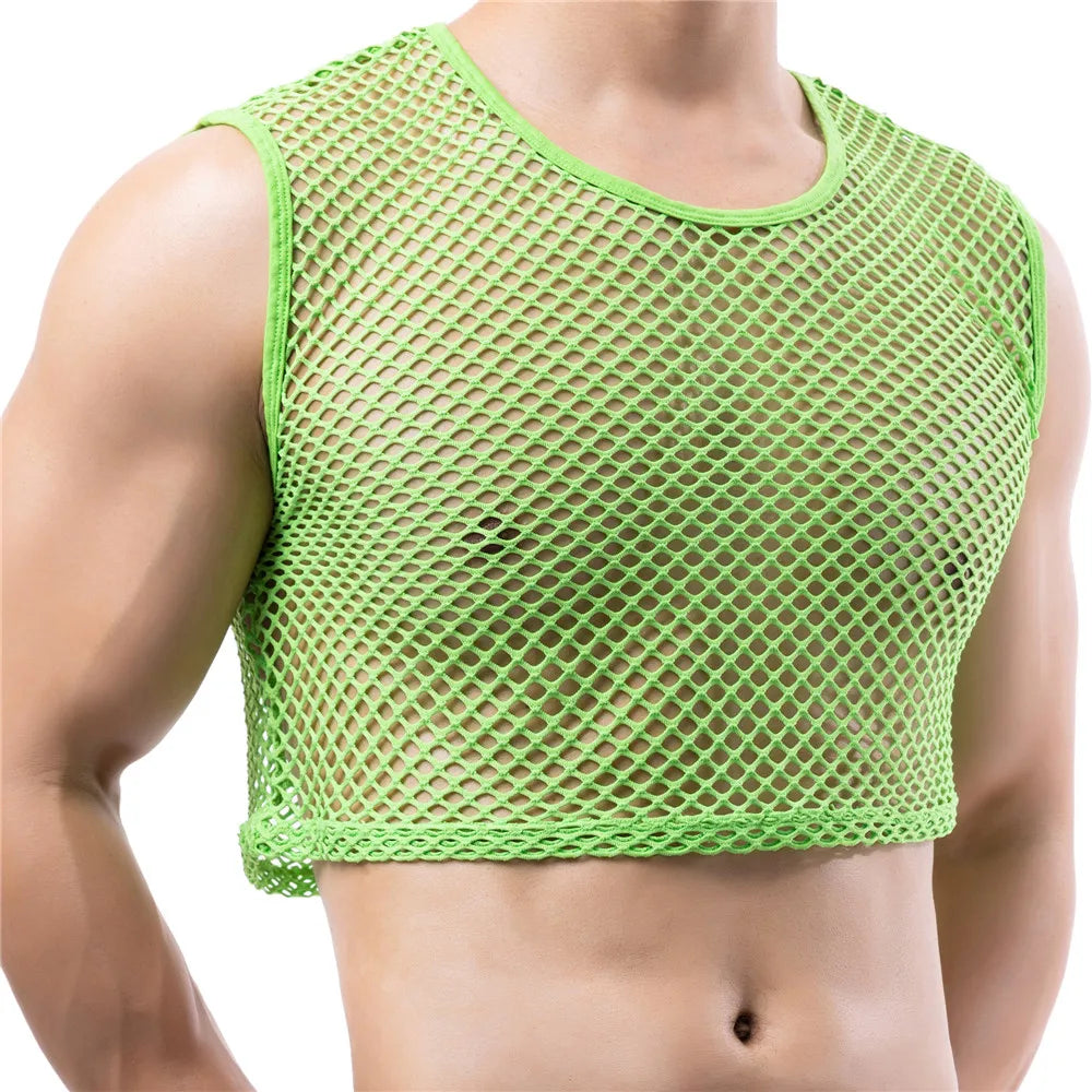 a sexy man in green Short Circuit Net Crop - pridevoyageshop.com - gay men’s harness, lingerie and fetish wear