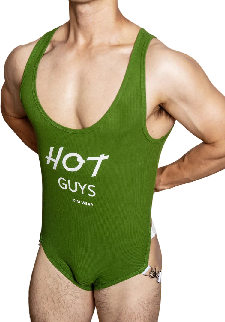 a sexy man in green The Label Jock-Back Bodysuit – pridevoyageshop.com – gay men’s harness, lingerie and fetish wear