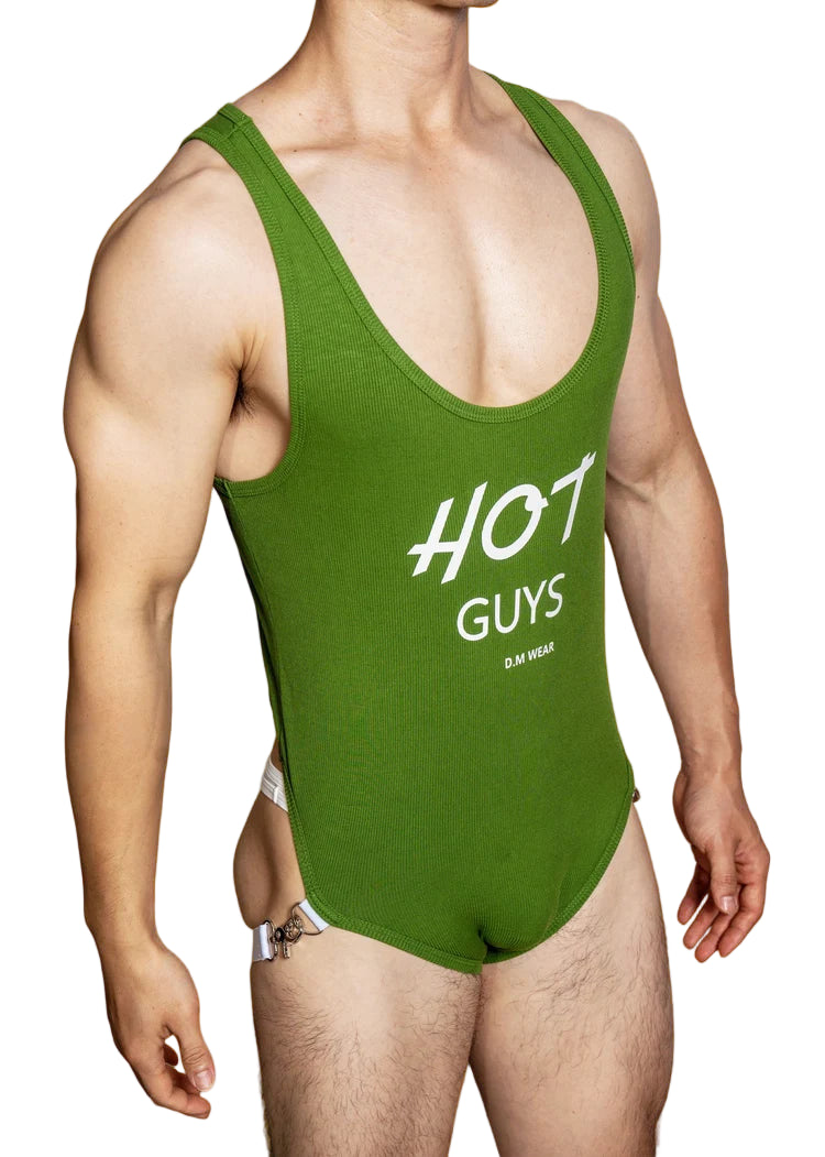 a sexy man in green The Label Jock-Back Bodysuit – pridevoyageshop.com – gay men’s harness, lingerie and fetish wear