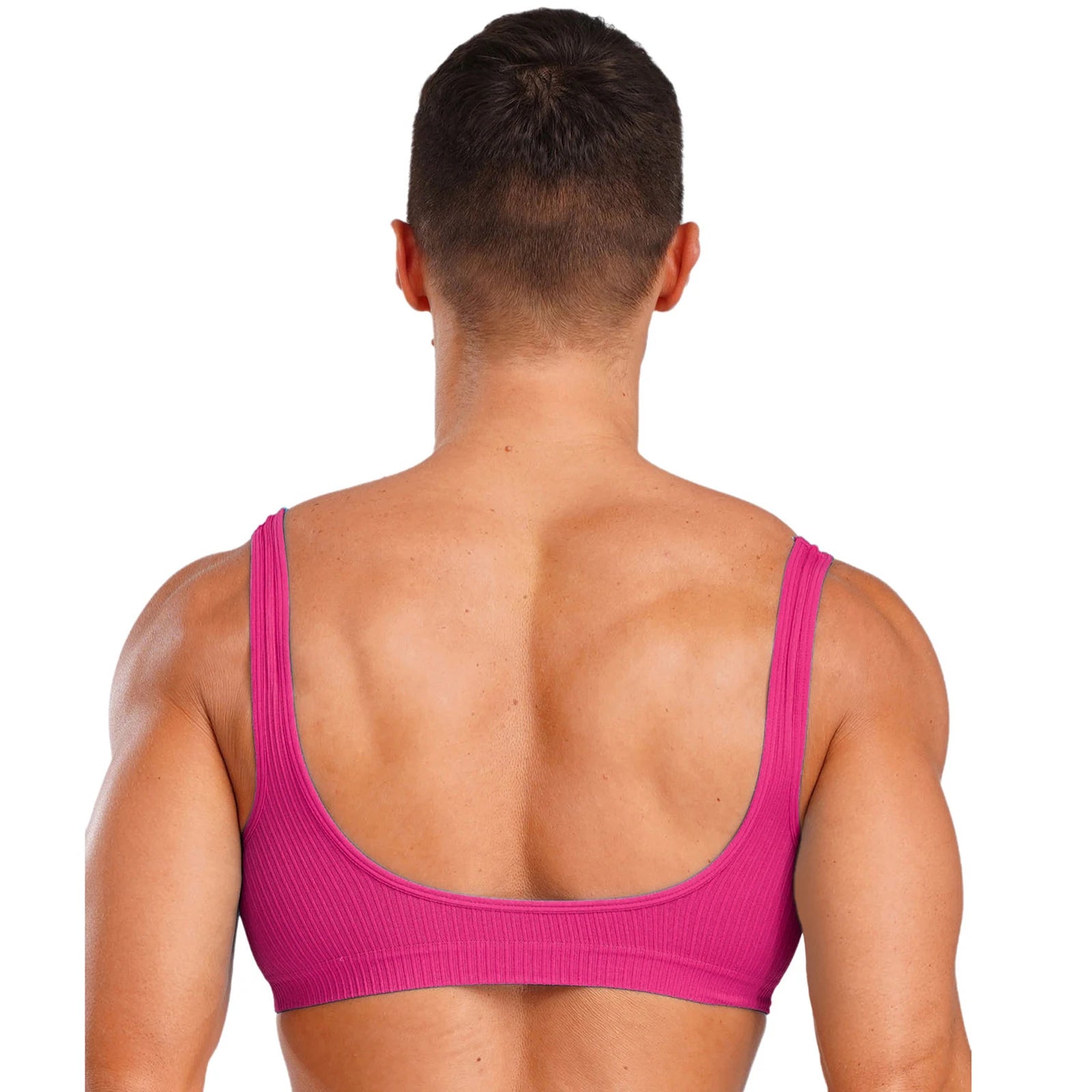 a sexy man in hot pink Boytoy Deep Scoop Rib Vest - pridevoyageshop.com - gay men’s harness, lingerie and fetish wear