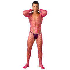 a sexy man in hot pink Full Serve Net Bodystocking - pridevoyageshop.com - gay men’s harness, lingerie and fetish wear