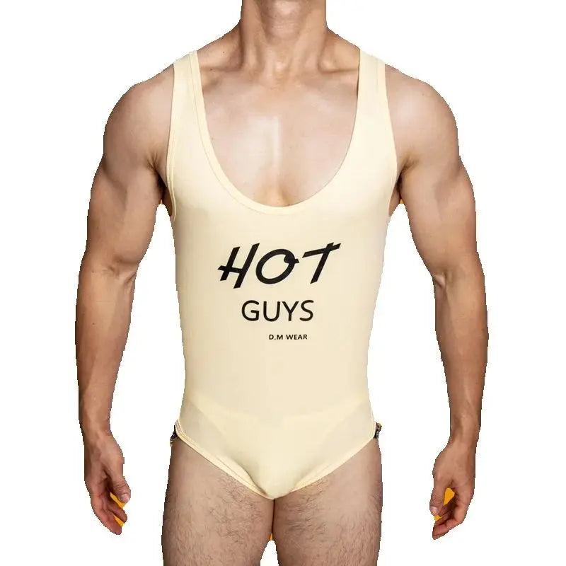 a sexy man in khaki The Label Jock-Back Bodysuit – pridevoyageshop.com – gay men’s harness, lingerie and fetish wear