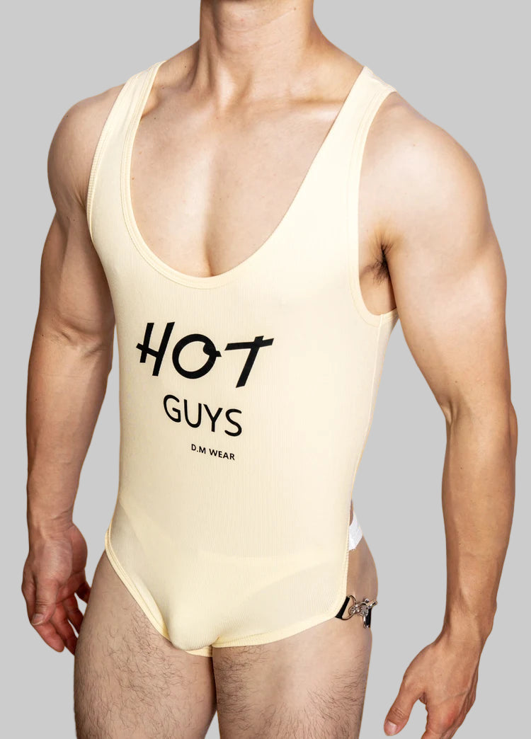 a sexy man in khaki The Label Jock-Back Bodysuit – pridevoyageshop.com – gay men’s harness, lingerie and fetish wear