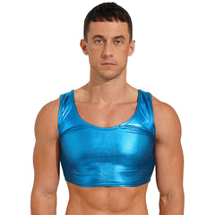a sexy man in lake blue Liquid Mercury Micro Metallic Vest - pridevoyageshop.com - gay men’s harness, lingerie and fetish wear