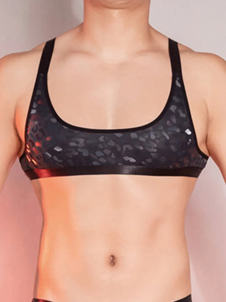 a sexy man in leopard Low Light Lurker Micro Crop - pridevoyageshop.com - gay men’s harness, lingerie and fetish wear