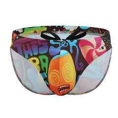 a sexy man in letter Men's Wet & Wicked Swim Briefs - pridevoyageshop.com - gay men’s sexy swim briefs, trunks, board shorts, and bikinis