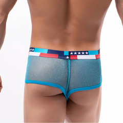 a sexy man in light blue Men's Star-Spangled Sparkle Sheer Boxers - pridevoyageshop.com - gay men’s thongs, boxers, briefs and jockstraps