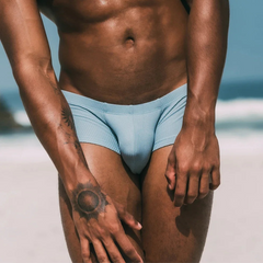 a sexy man in light blue TAUWELL Gentle Mini Mesh Trunks - pridevoyageshop.com - gay men’s thongs, boxers, briefs and jockstraps