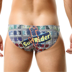 a sexy man in light gray Men’s Go Faster Swim Briefs - pridevoyageshop.com - gay men’s sexy swim briefs, trunks, board shorts, and bikinis
