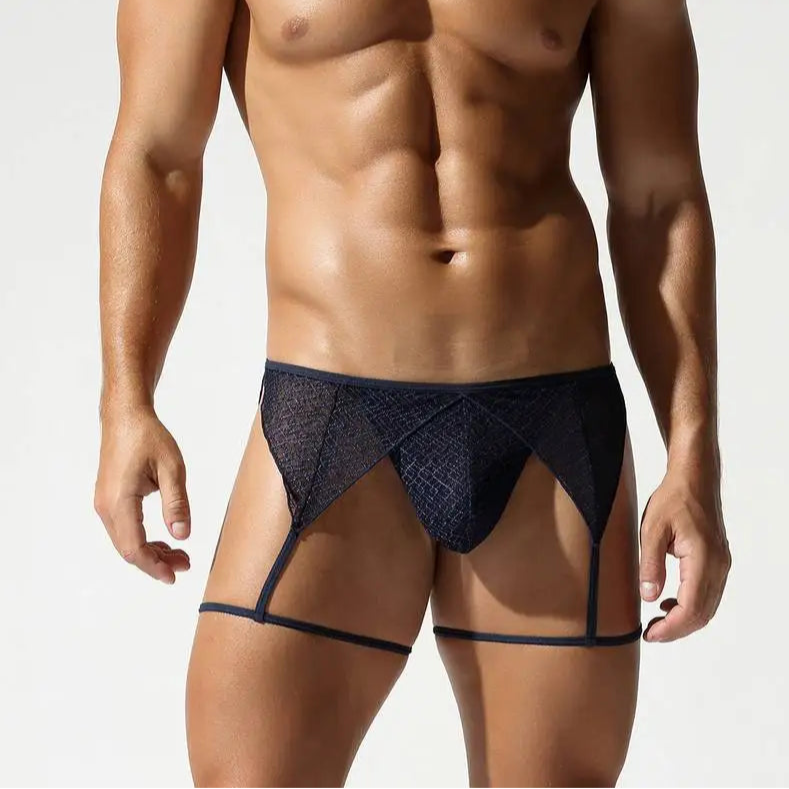 a sexy man in navy blue Men’s Stripper Thong and Garter Set - pridevoyageshop.com - gay men’s thongs, boxers, briefs and jockstraps