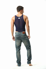 a sexy man in navy blue The Preview Sheer Bodysuit – pridevoyageshop.com – gay men’s harness, lingerie and fetish wear