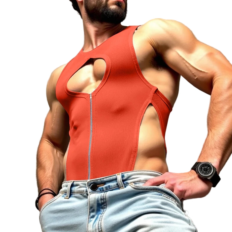 a sexy man in orange Chest Code Front-Zip Body - pridevoyageshop.com - gay men’s harness, lingerie and fetish wear