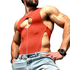 a sexy man in orange Chest Code Front-Zip Body - pridevoyageshop.com - gay men’s harness, lingerie and fetish wear