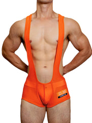 a sexy man in orange DM Men’s Powerline Y-Back Mesh Singlet – pridevoyageshop.com – gay men’s harness, lingerie and fetish wear