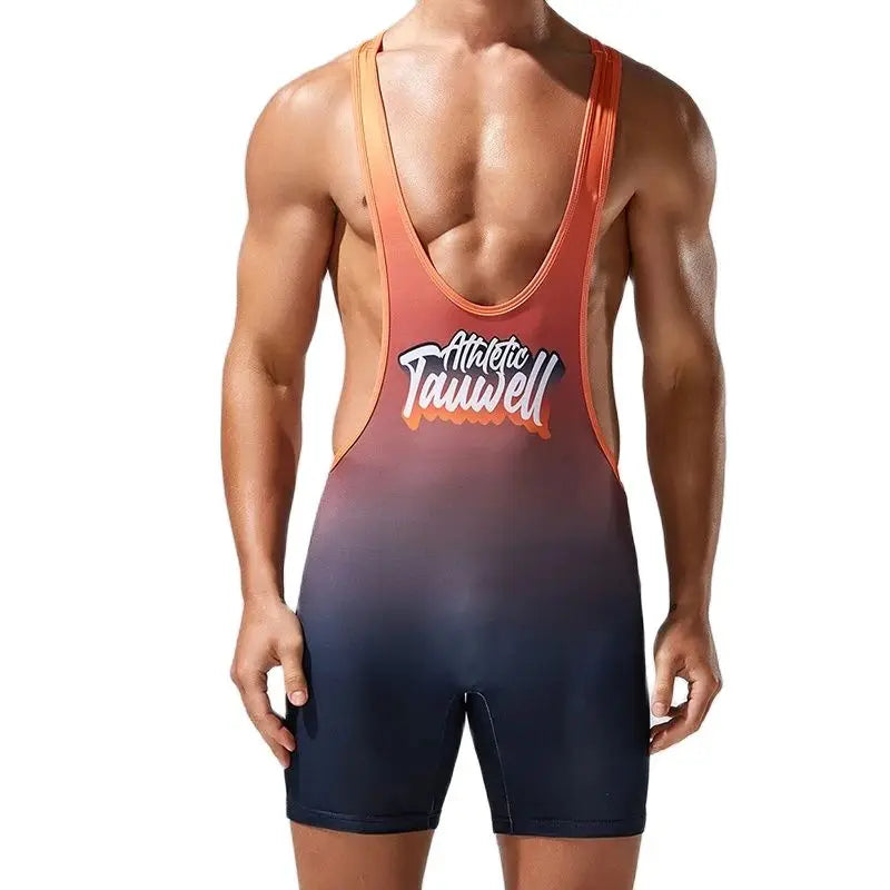 a sexy man in orange Men’s Fever Dream Ombré Singlet – pridevoyageshop.com – gay men’s harness, lingerie and fetish wear
