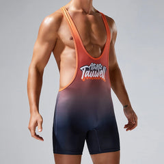 a sexy man in orange Men’s Fever Dream Ombré Singlet – pridevoyageshop.com – gay men’s harness, lingerie and fetish wear