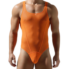 a sexy man in orange The Preview Sheer Bodysuit – pridevoyageshop.com – gay men’s harness, lingerie and fetish wear