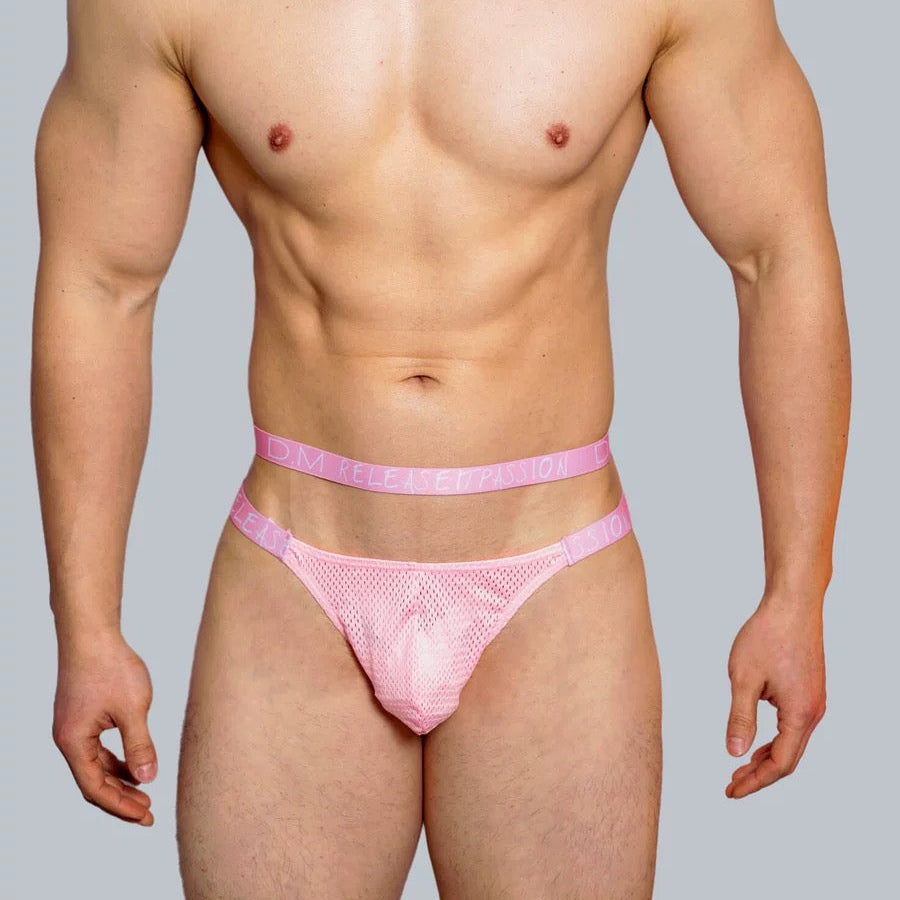 a sexy man in pink DM Gay Men's Double Banded Mesh Thong - pridevoyageshop.com - gay men’s thongs, boxers, briefs and jockstraps