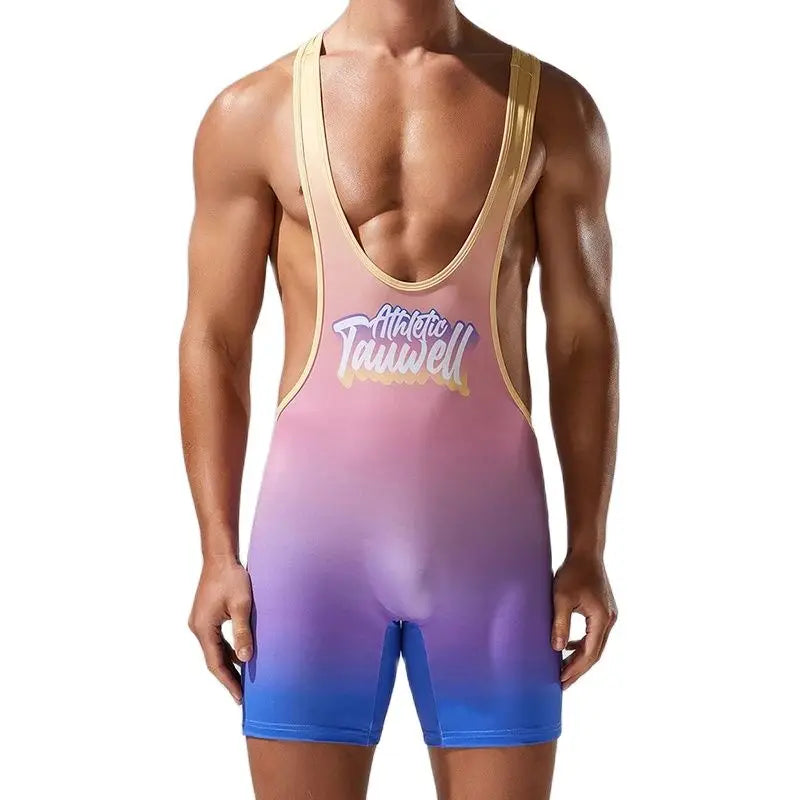 a sexy man in pink Men’s Fever Dream Ombré Singlet – pridevoyageshop.com – gay men’s harness, lingerie and fetish wear