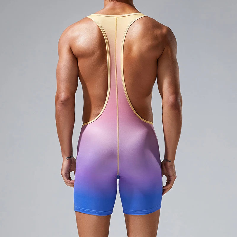 a sexy man in pink Men’s Fever Dream Ombré Singlet – pridevoyageshop.com – gay men’s harness, lingerie and fetish wear