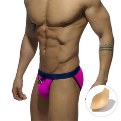 a sexy man in pink Men’s Forbidden Fruit Bikini Swim Briefs with pad - pridevoyageshop.com - gay men’s sexy swim briefs, trunks, board shorts, and bikinis