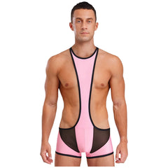 a sexy man in pink Men’s Glimpse Cutout Mesh Singlet – pridevoyageshop.com – gay men’s harness, lingerie and fetish wear