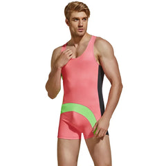 a sexy man in pink Men’s Kinetic Curve Singlet – pridevoyageshop.com – gay men’s harness, lingerie and fetish wear
