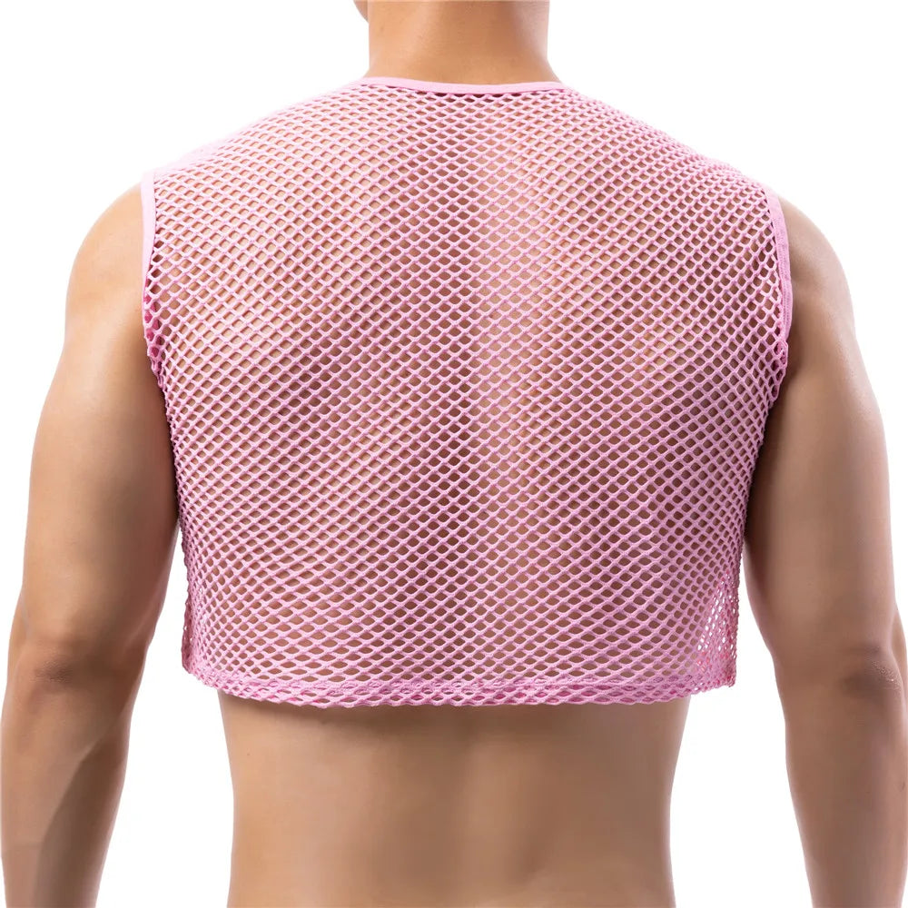 a sexy man in pink Short Circuit Net Crop - pridevoyageshop.com - gay men’s harness, lingerie and fetish wear