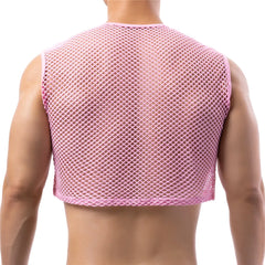 a sexy man in pink Short Circuit Net Crop - pridevoyageshop.com - gay men’s harness, lingerie and fetish wear