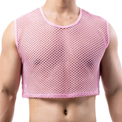 a sexy man in pink Short Circuit Net Crop - pridevoyageshop.com - gay men’s harness, lingerie and fetish wear