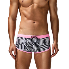 a sexy man in pink side SEOBEAN Men’s Obey the Stripe Low Rise Swim Trunks – pridevoyageshop.com – gay men’s sexy swim briefs, trunks, board shorts, and bikinis