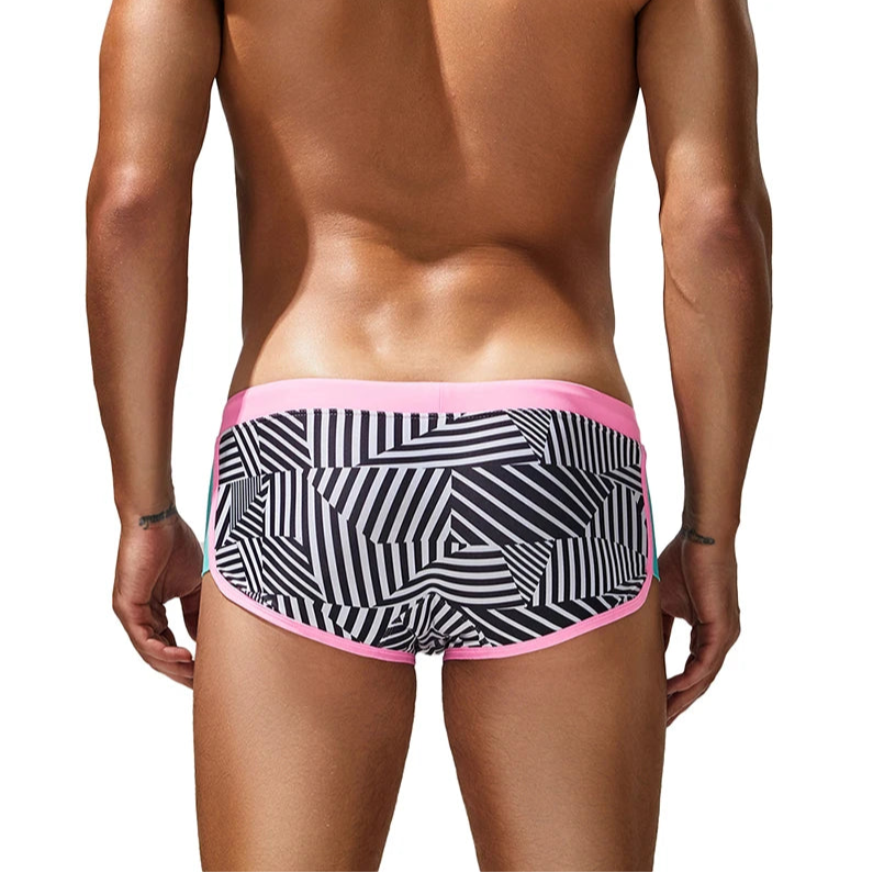 a sexy man in pink side SEOBEAN Men’s Obey the Stripe Low Rise Swim Trunks – pridevoyageshop.com – gay men’s sexy swim briefs, trunks, board shorts, and bikinis