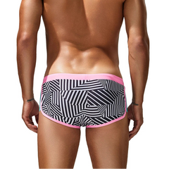 a sexy man in pink side SEOBEAN Men’s Obey the Stripe Low Rise Swim Trunks – pridevoyageshop.com – gay men’s sexy swim briefs, trunks, board shorts, and bikinis