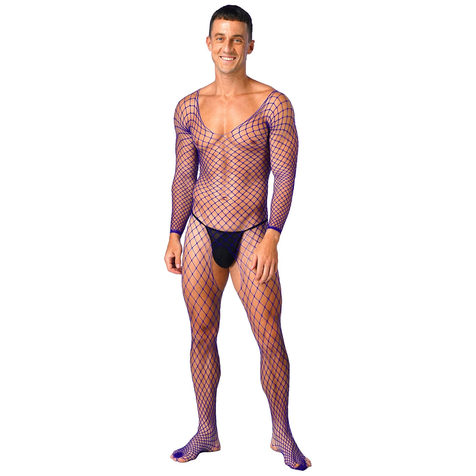 a sexy man in purple Full Serve Net Bodystocking - pridevoyageshop.com - gay men’s harness, lingerie and fetish wear