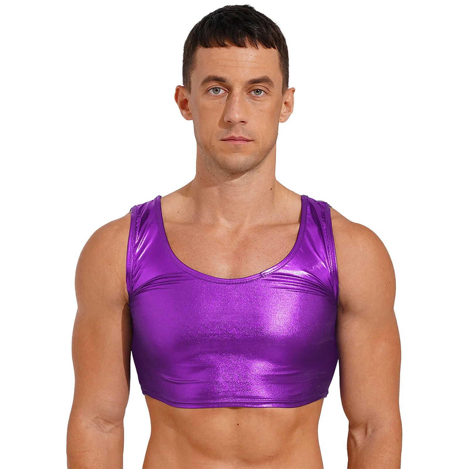 a sexy man in purple Liquid Mercury Micro Metallic Vest - pridevoyageshop.com - gay men’s harness, lingerie and fetish wear