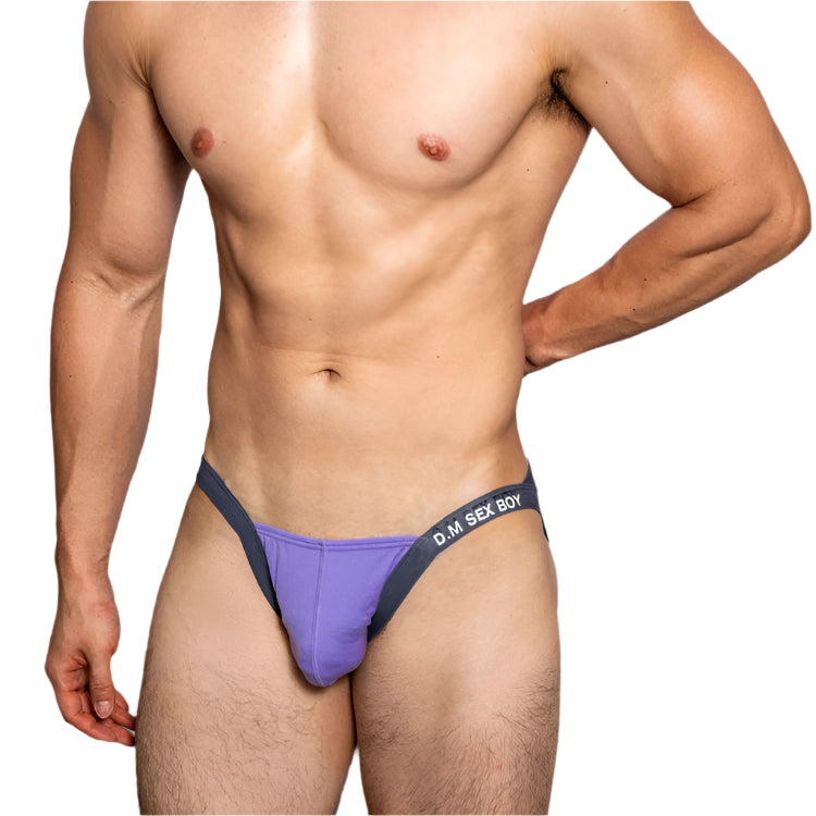 a sexy man in purple man DM Men’s “Sex Boy” Strapped Brief - pridevoyageshop.com - gay men’s thongs, boxers, briefs and jockstraps