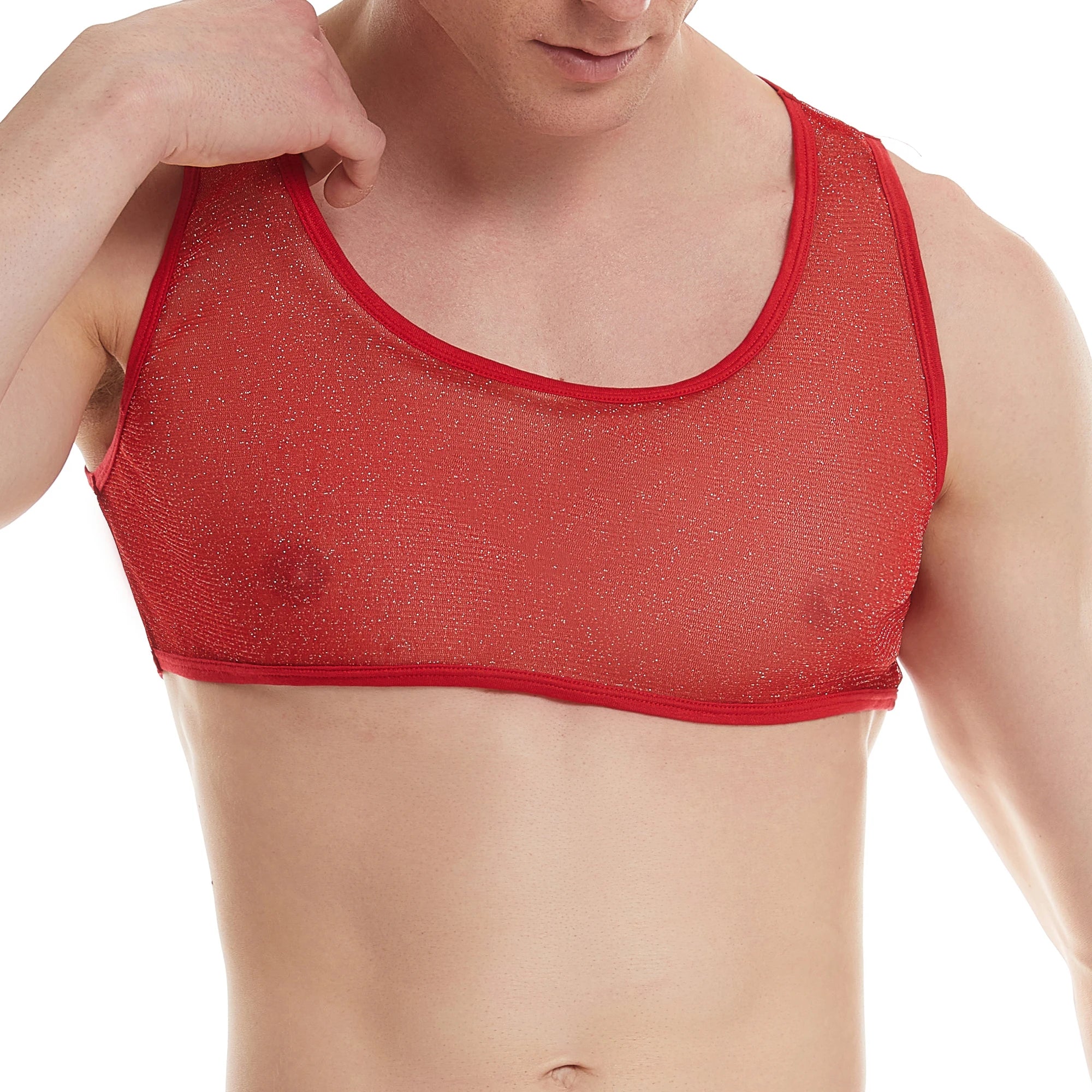 a sexy man in red Fire Island Flicker Micro Crop - pridevoyageshop.com - gay men’s harness, lingerie and fetish wear