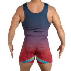 a sexy man in red Hunk’s Game Gradient Singlet – pridevoyageshop.com – gay men’s harness, lingerie and fetish wear