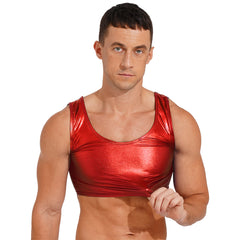 a sexy man in red Liquid Mercury Micro Metallic Vest - pridevoyageshop.com - gay men’s harness, lingerie and fetish wear