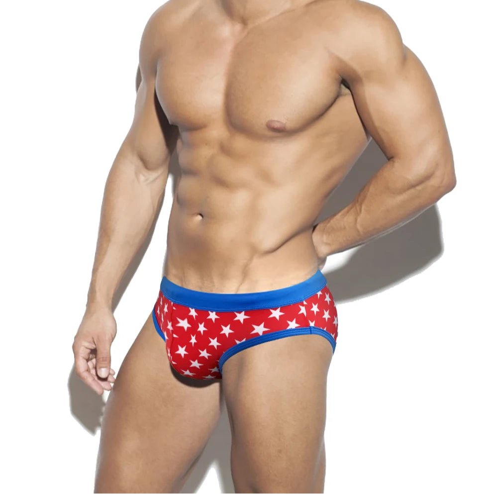 a sexy man in red Men's All-American Swim Briefs - pridevoyageshop.com - gay men’s thongs, boxers, briefs and jockstraps