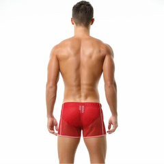 a sexy man in red Men’s Beacon Cruise Mesh Shorts – pridevoyageshop.com – gay men’s sexy swim briefs, trunks, board shorts, and bikinis
