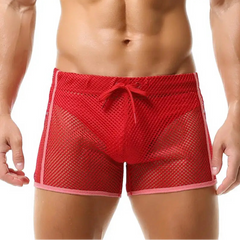a sexy man in red Men’s Beacon Cruise Mesh Shorts – pridevoyageshop.com – gay men’s sexy swim briefs, trunks, board shorts, and bikinis