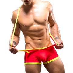 a sexy man in red Men’s Centerline Singlet – pridevoyageshop.com – gay men’s harness, lingerie and fetish wear