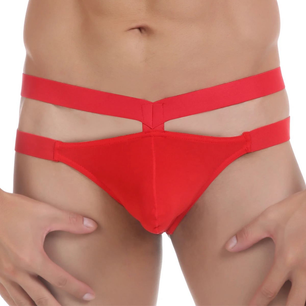 a sexy man in red Men’s Double Harness Thong - pridevoyageshop.com - gay men’s thongs, boxers, briefs and jockstraps